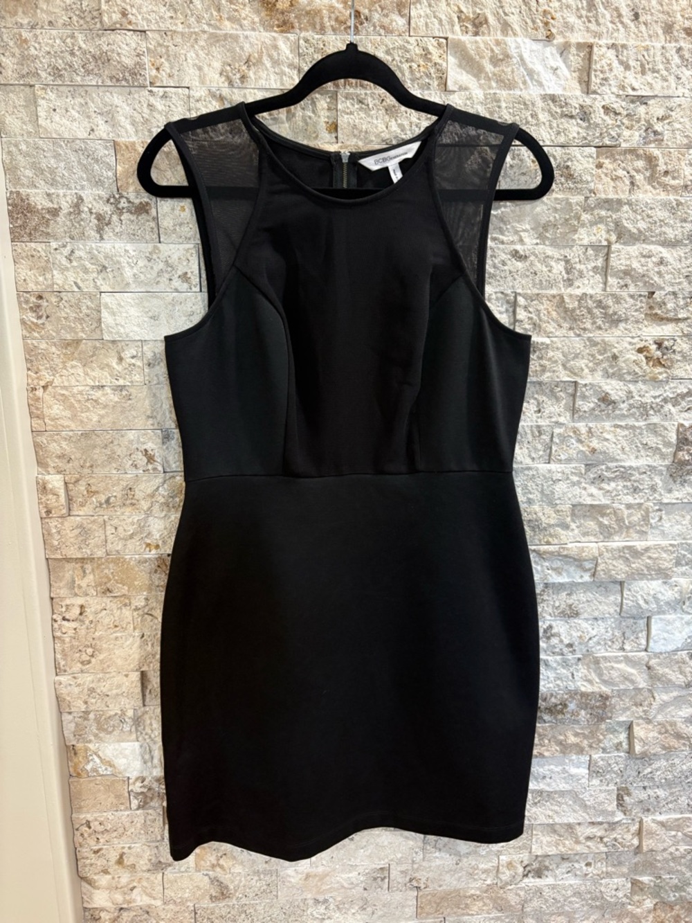 BCBGeneration Black Sheath Mini Dress with Mesh Detail - Picture 2 of 6